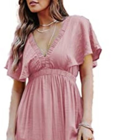 Amegoya Women's Casual Short Sleeve V Neck Floral Maxi Dresses - Picture 5 of 5